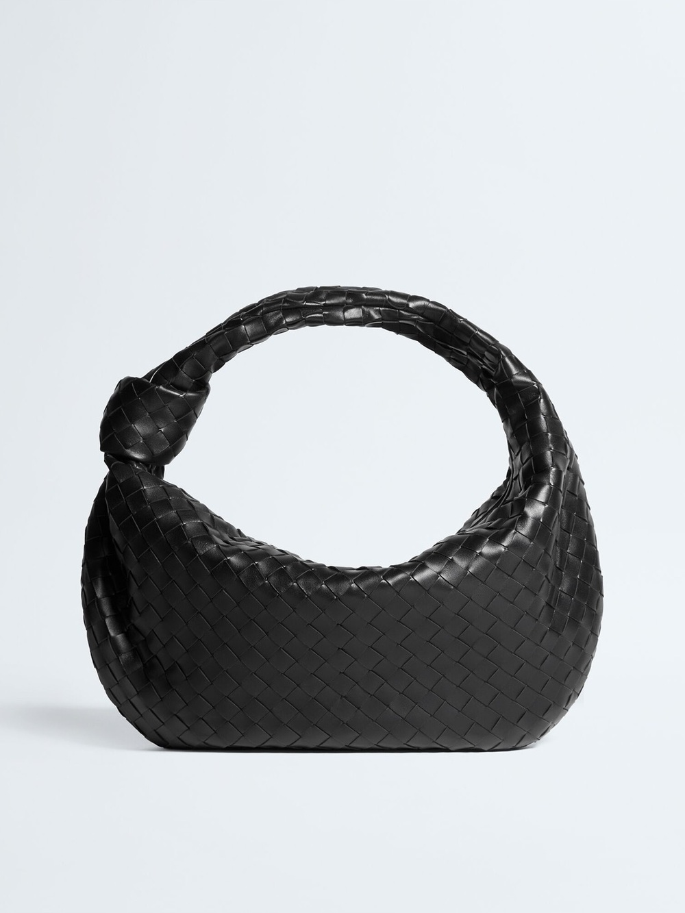 Bottega Veneta Black Silver Hardware Intrecciato Knot Shoulder Bag Classic Size